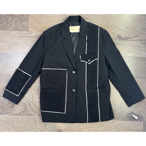 Matin Kim Korean Designer Womens Black Point Blazer Jacket Medium Oversized - Picture 1 of 12